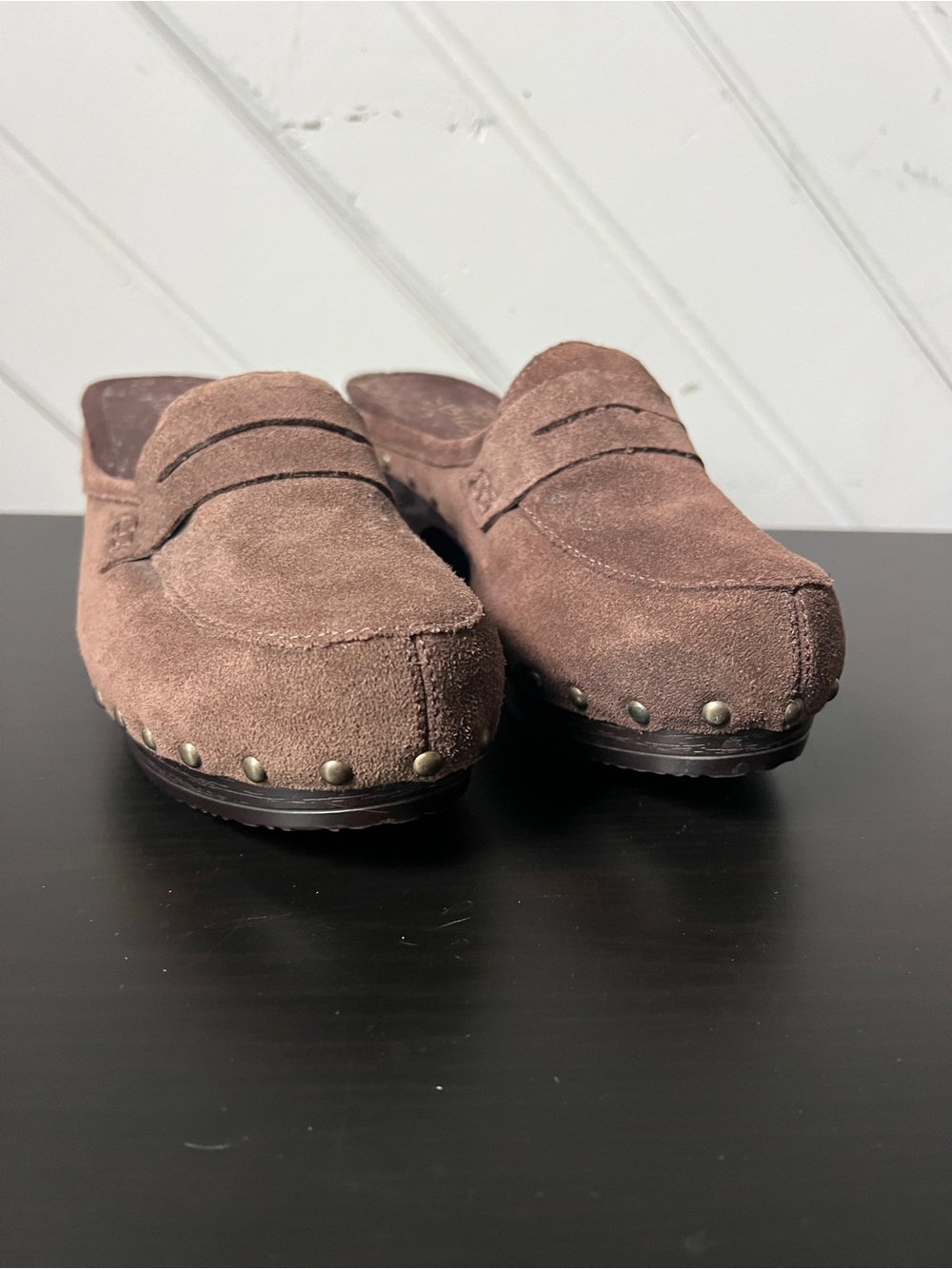 Sbicca Brown Suede Slip-On Penny Loafer Mules Studded Clog Sz 8 Narrow